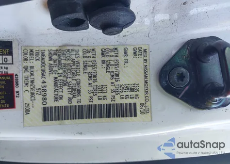 2010 Nissan Frontier Se z USA, uszkodzony, nr VIN 1N6AD0CU6AC438980